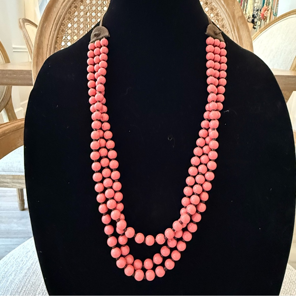 Coral Color Beaded Multi-Stranded Necklace
